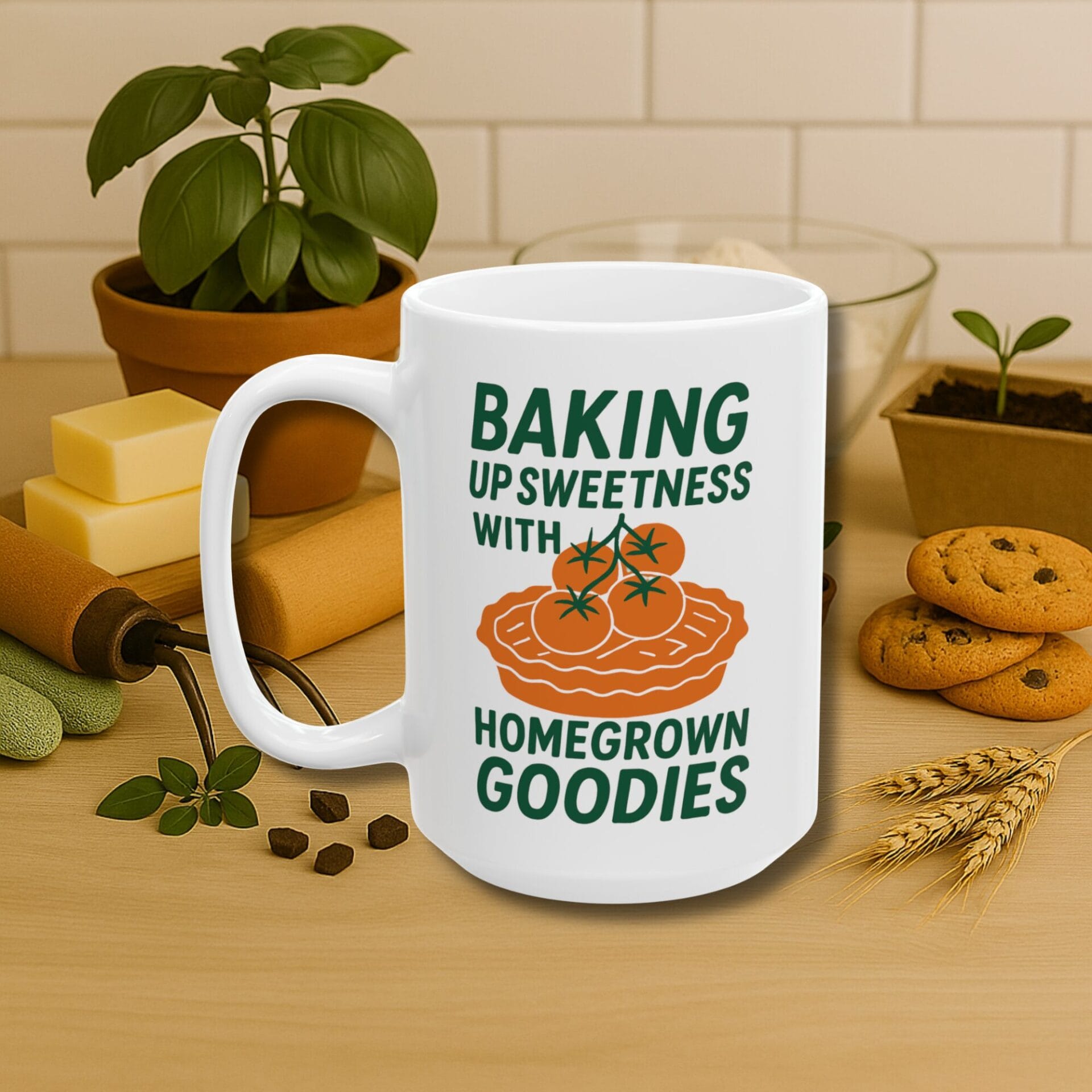Mug gift for someone who gardens and bakes | White | 11 oz, 15 oz | Baking Up Sweetness With Homegrown Goodies - Image 3