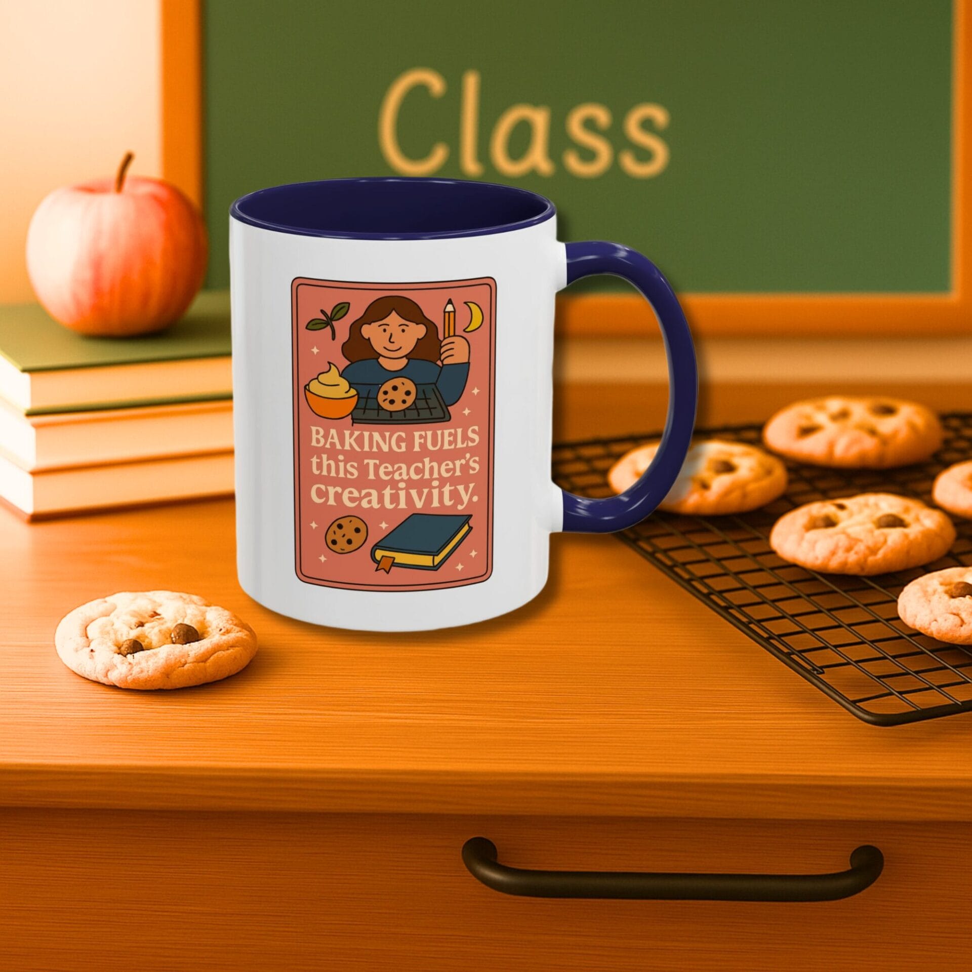 Baking fuels teacher creativity with cookie pencil bowl book on colored accent