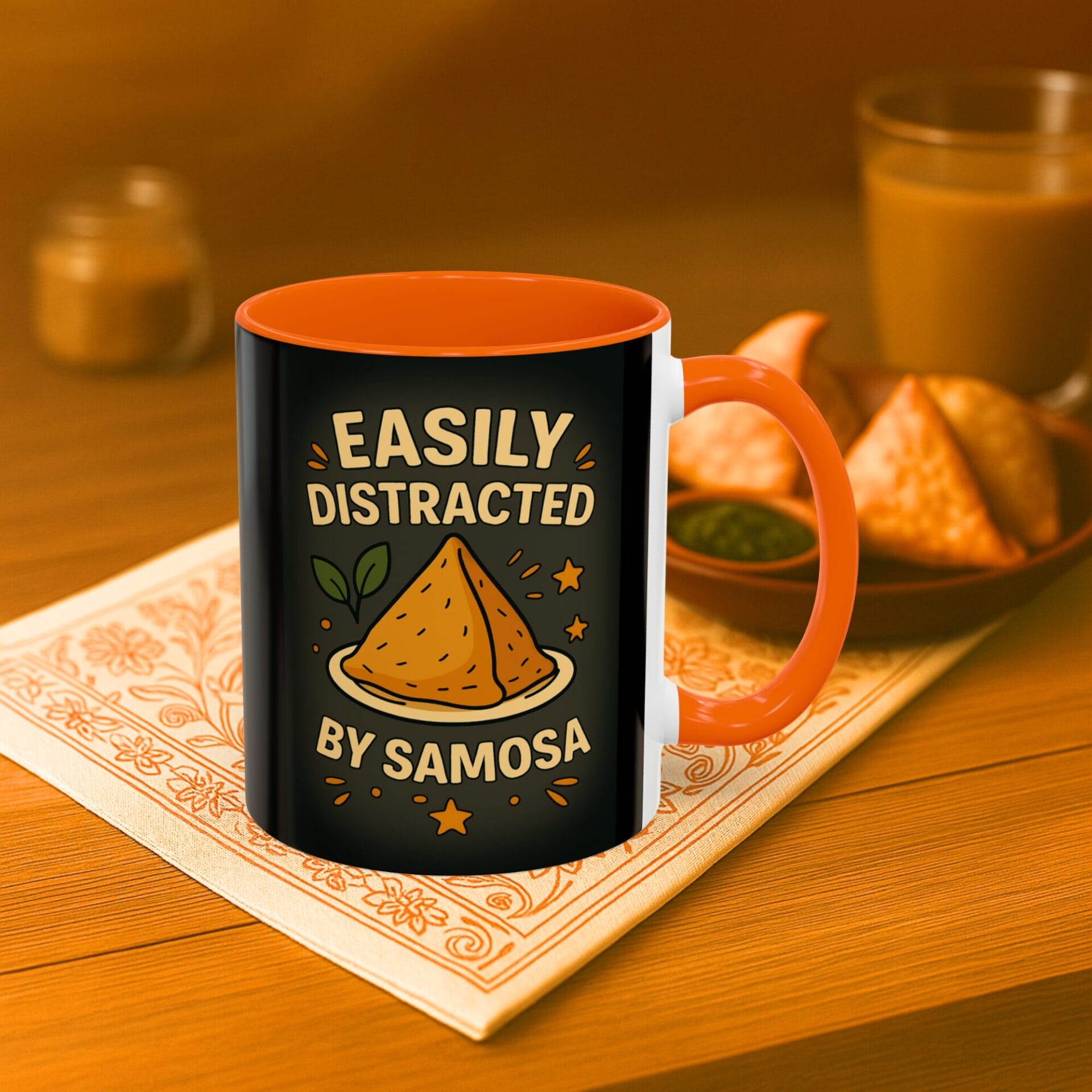 Indian Snack Lover Mug "Easily Distracted by Samosa" | Accent Mug with Color| (11oz, 15oz) - Image 3