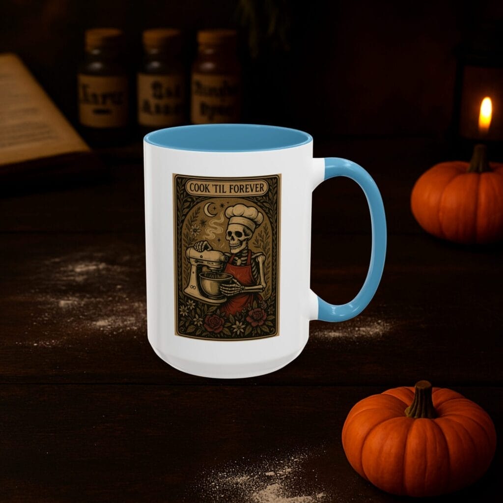 Cook 'Til Forever skeleton chef baking