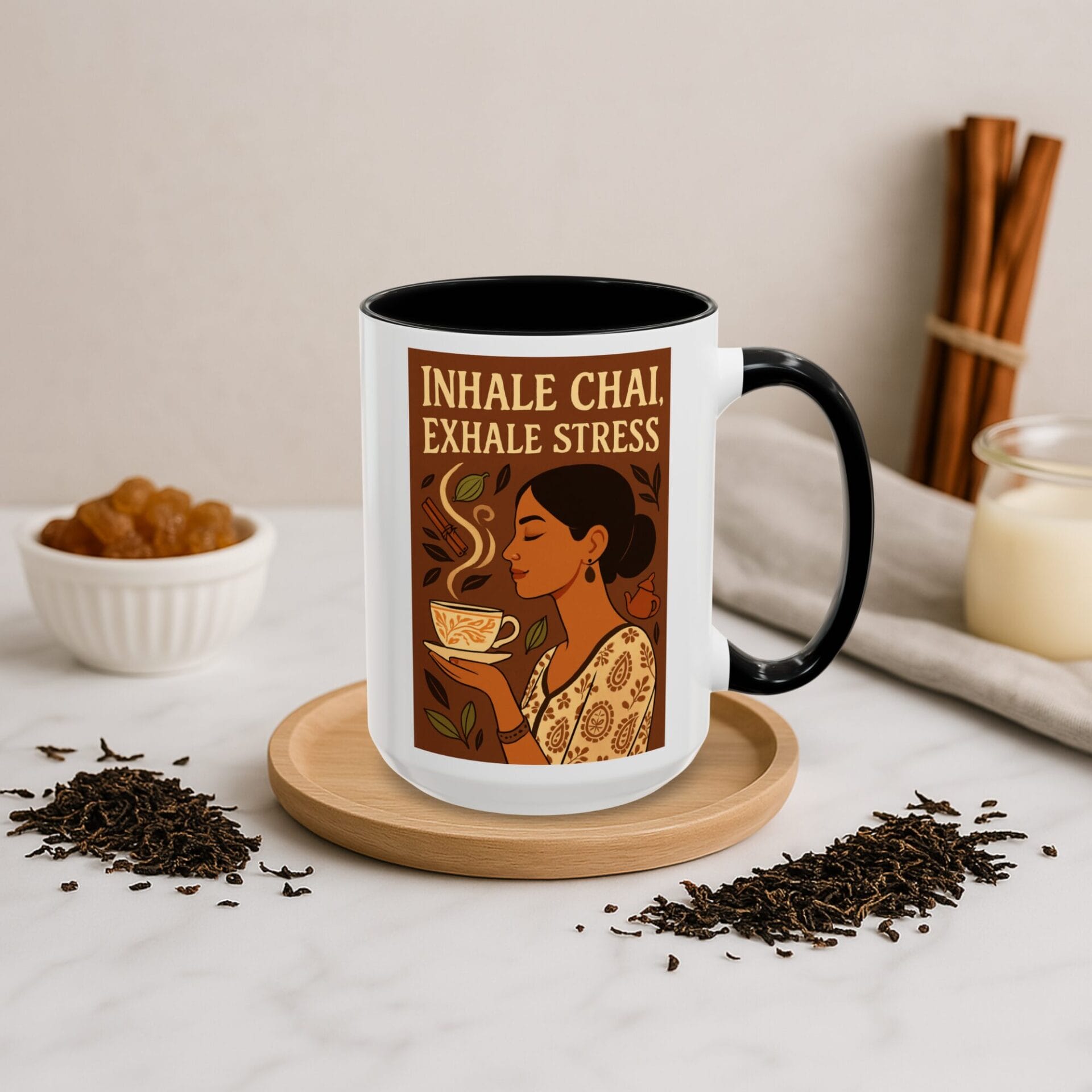 Chai Addict Coffee Mug - Inhale Exhale Design, 11oz & 15oz